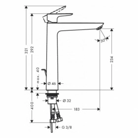 Размеры Большой смеситель для раковины в ванную HANSGROHE TALIS 71716670 фото № 1