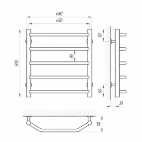 Размеры Полотенцесушитель водяной с межосевым подключением 45 см 450х500 LARIS П5 Виктория Хром 30x20 ВР 1/2 д 71207046 фото № 1