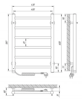 Размеры Электрический полотенцесушитель 430 х 600 мм Laris Альфа Д30 хром 73207455 фото № 1