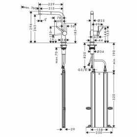 Размеры Смеситель для мойки с выдвижным душем HANSGROHE TALIS 72809000 фото № 1