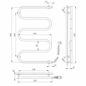 Размеры Полотенцесушитель электрический высоткий 500х800 LARIS Змеевик Хром Правый 25 73207041 фото № 1