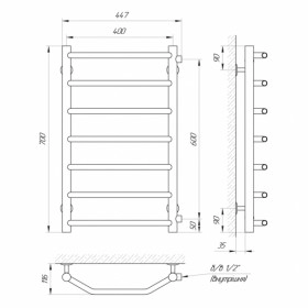 Розміри Сушка для рушників водяна з боковим підключенням 400х700 LARIS П7 Вікторія Хром БП 30x20 ВР 1/2 д 71207597 фото № 1
