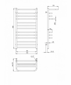 Розміри Сушка для рушників з 13 поперечинами 530 х 1000 мм Paladii Естет Хром 30х20 ВР 1/2 дюйма ЕС005 фото № 1