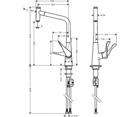 Размеры Большой кухонный смеситель HANSGROHE METRIS 14884000 фото № 1