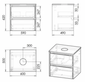 Размеры Тумба умывальник с ящиками 60 см шириной Imprese Netka f3201Dr фото № 1