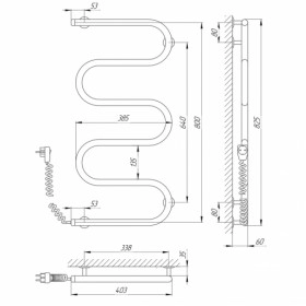 Размеры Полотенцесушитель электрический 400х800 LARIS Змеевик Хром Левый 25 73207120 фото № 1