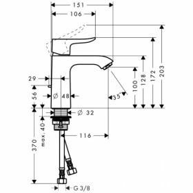 Размеры Смеситель для умывальника HANSGROHE METRIS 31080000 фото № 1