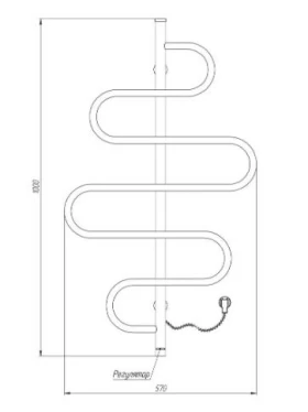 Размеры Полотенцесушитель электрический с перекладинами зигзаг 570 х 1000 мм Kosser Лиана хром Д30 РЛ02ЕLR фото № 1