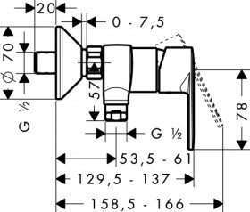 Размеры Смеситель для душа настенный HANSGROHE Talis 31662000 фото № 1