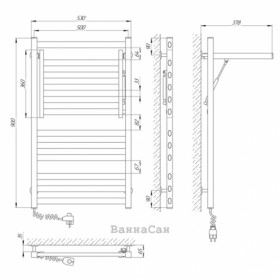 Размеры Электро полотенцесушитель высокий 500х900 LARIS Сириус Хром Левый 30x30х32 71207682 фото № 1