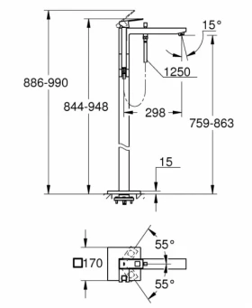 Размеры Напольный смеситель для ванной Grohe Eurocube хром 23672001 фото № 1