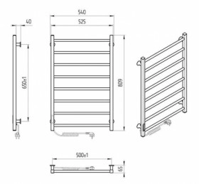 Размеры Полотенцесушитель электрический 540 х 800 мм Laris Зебра Альфа Д25 черный 73207631 фото № 1