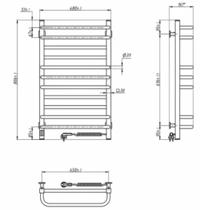 Размеры Электрический полотенцесушитель с гарантией 5 лет 480 х 800 мм Navin Грандис Д30 черный правый 12-208053-4880 фото № 1