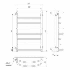 Размеры Полотенцесушитель водяной вертикальный 500х800 LARIS П8 Евромикс Хром БП 32x20 НР 1 д 71207369 фото № 1