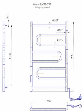 Размеры Электро полотенцесушитель из круглой трубы 500х730 Mario Атлас Хром Левый 30x20 4820111356058 фото № 1