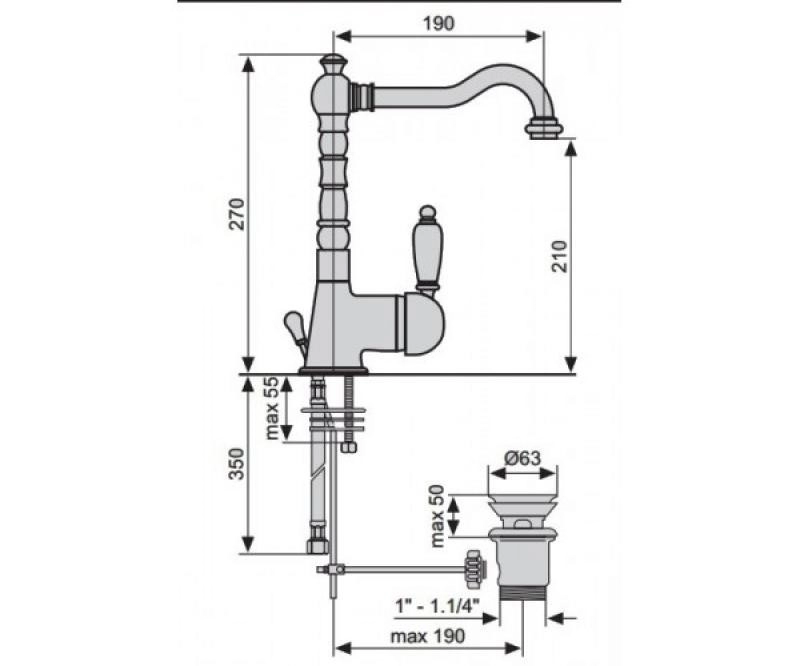 Размеры Смеситель в классическом стиле для раковины Emmevi LAGUNA CR40513 хром