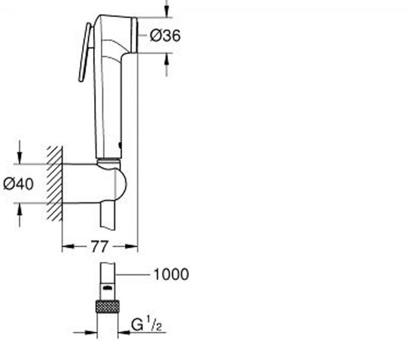 Размеры Гигиенический набор GROHE TEMPESTA, ручной душ 1 режим, шланг, хром 26352000