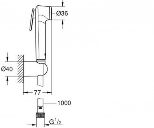 Размеры Гигиенический набор GROHE TEMPESTA, ручной душ 1 режим, шланг, хром 26352000