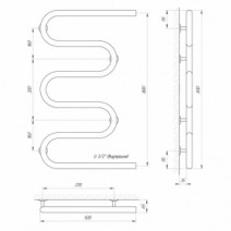 Размеры Полотенцесушитель водяной с основной трубой 30 мм 500х800 LARIS РС5 Змеевик Хром 30 ВР 1/2 д 71207236