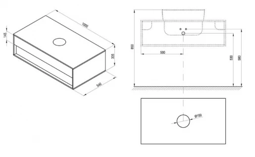 Размеры Тумба под умывальник на столешницу Ravak SD 1000 Step X000001429