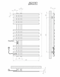 Размеры Полотенцесушитель электрический 600 х 1000 мм Kosser Браш Д40х25 черный левый ДБ02EL