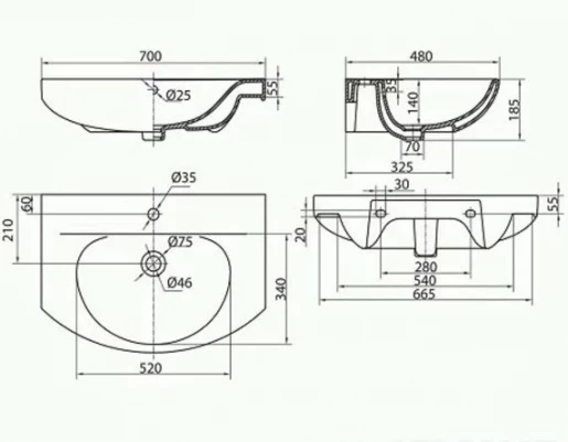 Размеры Умывальник 70 см шириной Kolo Runa L81970000