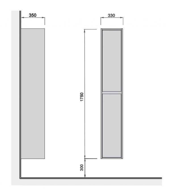 Розміри Біло-сірий пенал у ванну 33 см шириною Мойдодир Polo Loft 00-0008021