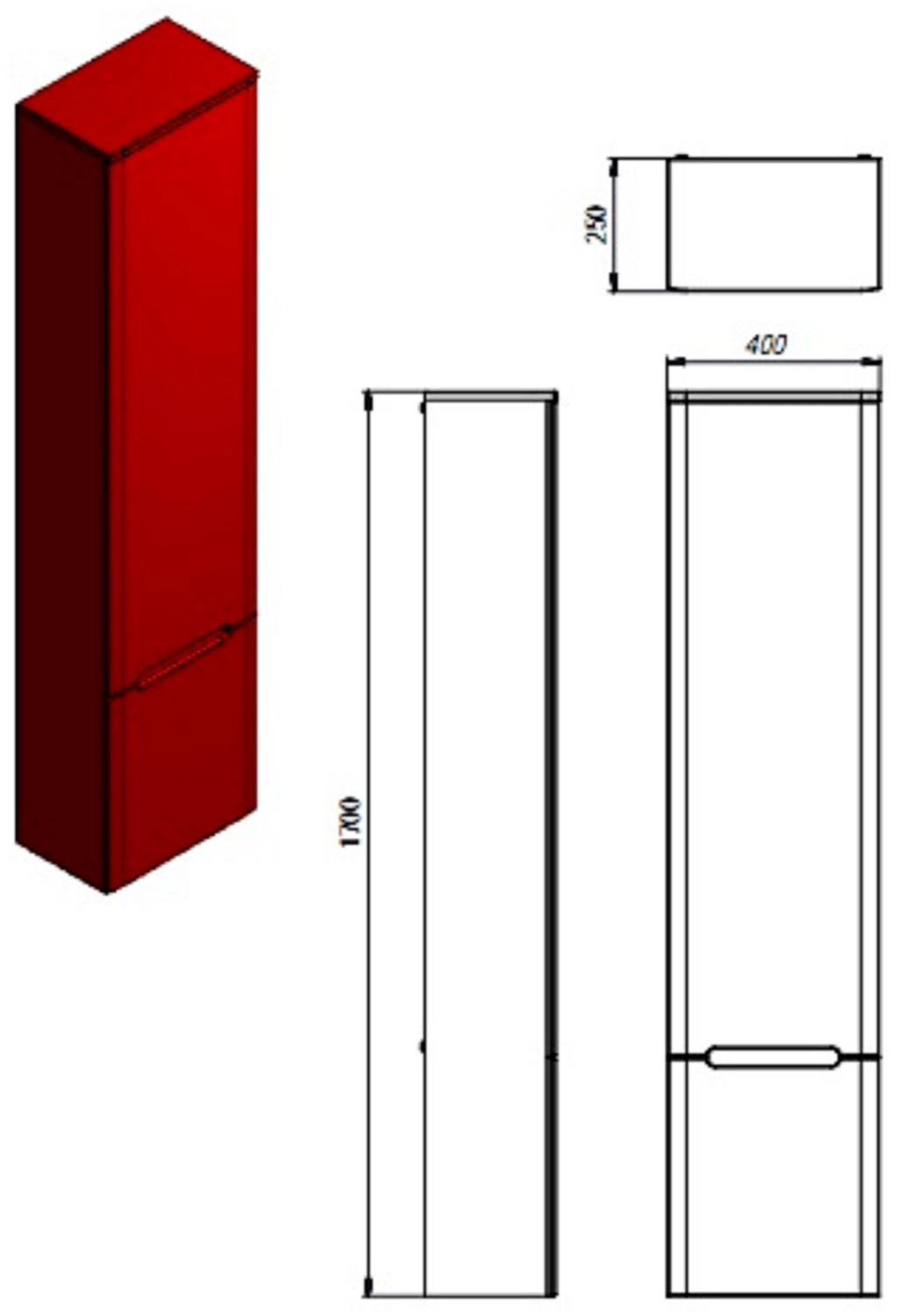 Размеры пенал для ванной 40 см ювента тиволи tvp-190-белый левый №3