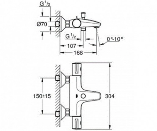 Размеры Термостатический смеситель для ванны GROHE GROHTHERM хром 34576000