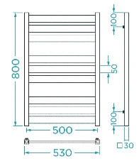 Размеры Полотенцесушитель водяной для квартиры 530х800 Mario Санти Хром 30x20 ВР 1/2 д 4820111354832