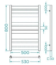 Размеры Полотенцесушитель водяной для квартиры 530х800 Mario Санти Хром 30x20 ВР 1/2 д 4820111354832