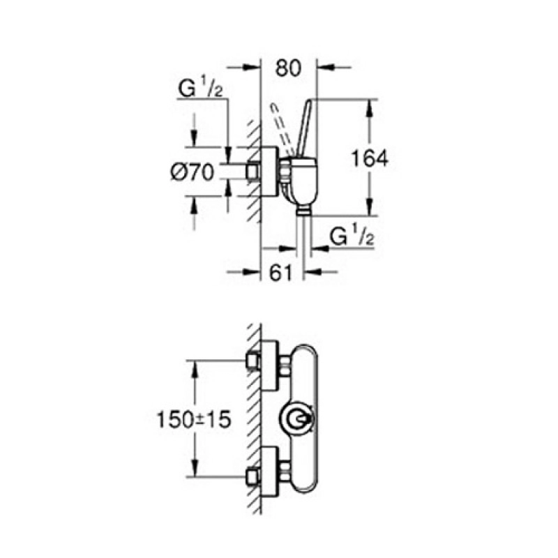 Размеры Смеситель белый для душа GROHE EDS Joystick хром 23430LS0