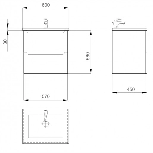 Размеры тумба с раковиной в ванную 60 см санверк era air mv0000650 с умывальником канте №1