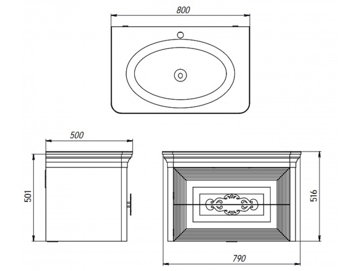 Размеры тумба с раковиной в классическом стиле в ванную 80 см botticelli treviso т-80 luxury белый мат с умывальником stella 80 №2