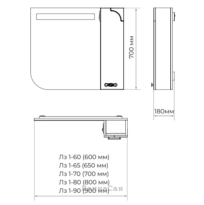 Размеры зеркало для ванной 80 см ванланд лаунж лз 1-80з №2