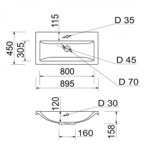 Размеры Умывальник 80 см шириной Adamant Cers 7542