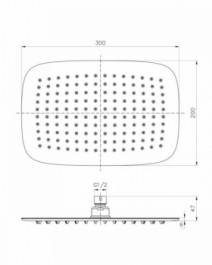 Размеры Прямоугольная лейка для верхнего душа IMPRESE 300х200 мм, хром S300200SS6