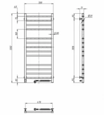 Розміри Електрична сушарка для рушників 500 x 1200 мм Navin Класик Квадро Д30 хром права 10-016053-5012