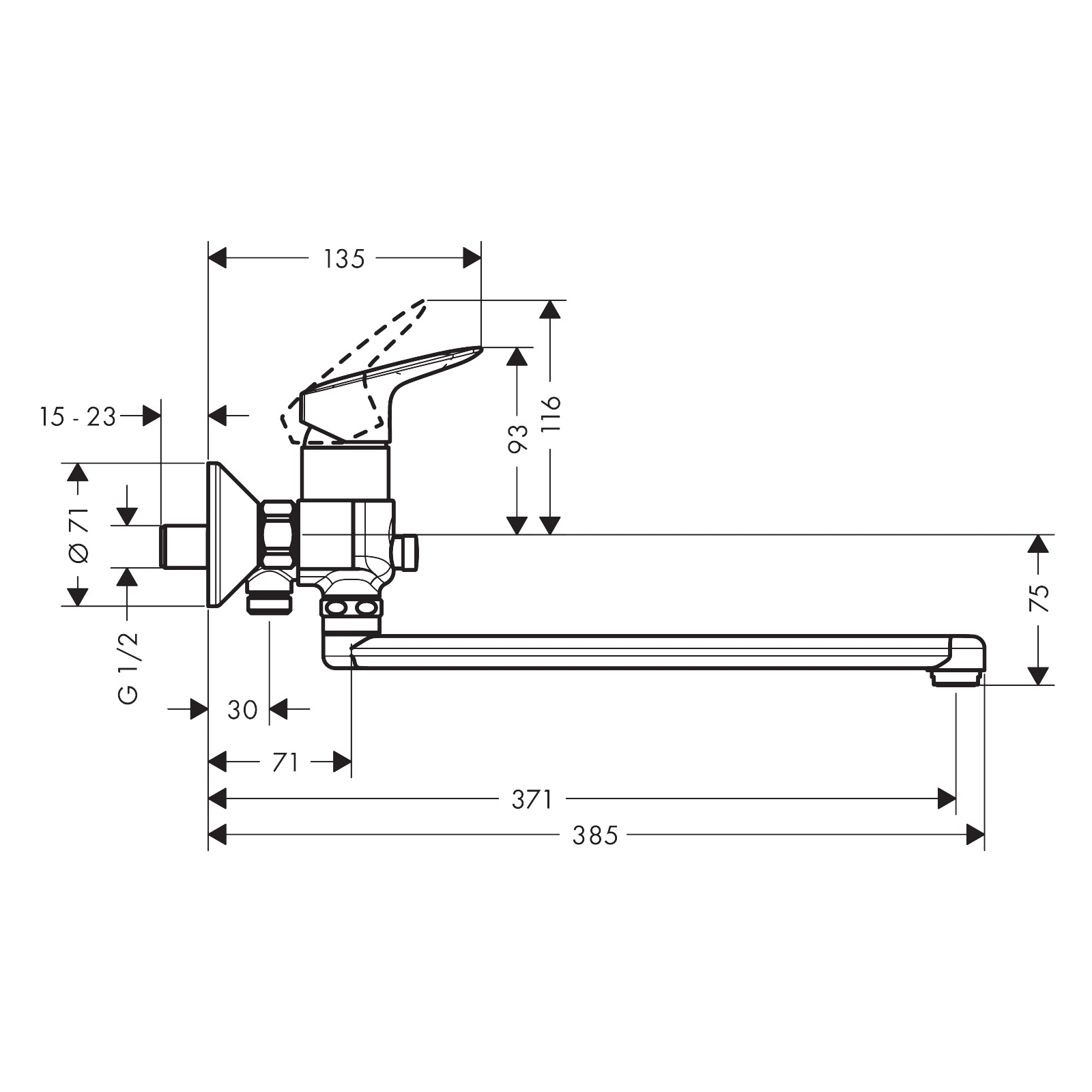 Размеры Смеситель для ванной комнаты HANSGROHE LOGIS 71402000