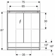 Размеры Шкаф с зеркалом в ванную из алюминия 75 см шириной Geberit ONE 505.832.00.2