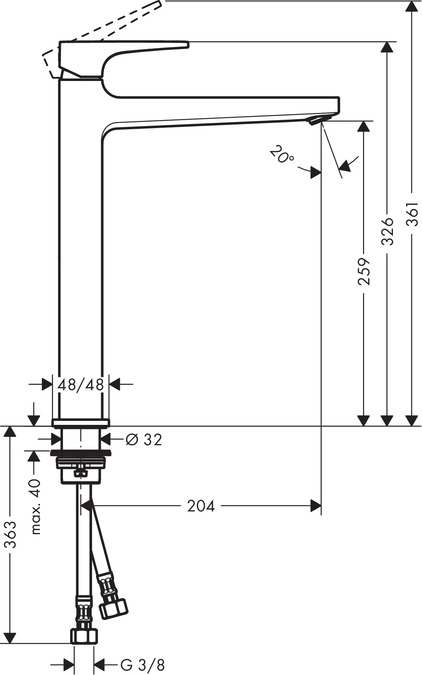 Розміри Змішувач для умивальника HANSGROHE METROPOL 74512000