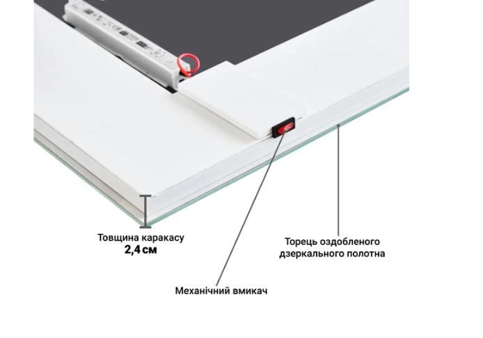 Детали Зеркало в ванную в современном стиле 70 см шириной Global Glass MR MR-1 700х800