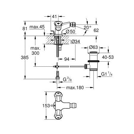 Размеры Смеситель для биде Grohe Costa 24480001