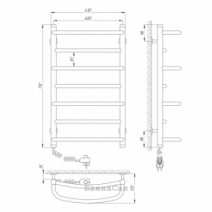 Розміри Полотенцесушитель електричний з 7 перекладинами 400х700 LARIS Евромікс Хром Лівий 30x20 73207183
