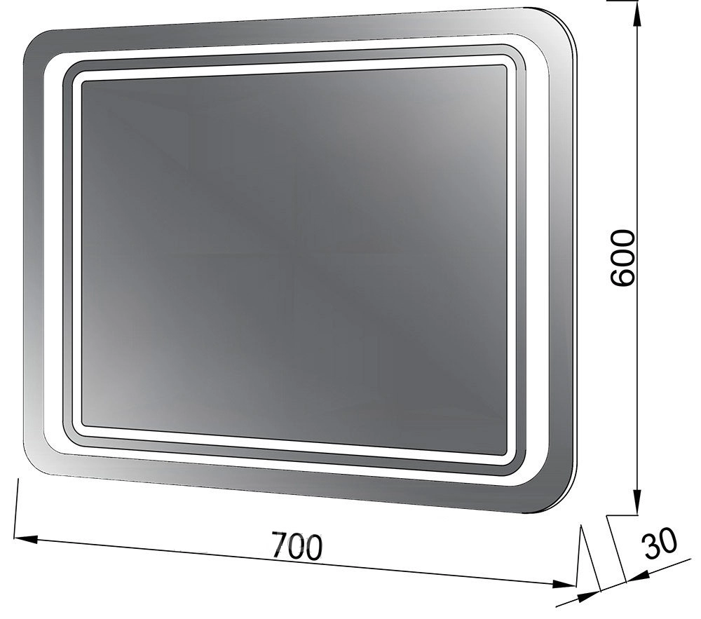 Размеры зеркало в ванную со светодиодной лентой 70 см юввис duet z-70 с подсветкой 48230972301226 №2