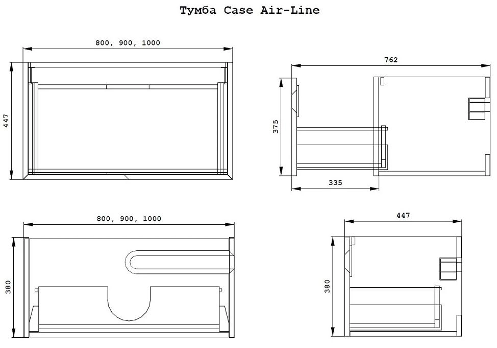Размеры Тумба в ванную без умывальника премиум класса 100 см шириной Air-Line Case 2000962903362