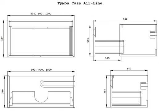 Размеры Тумба в ванную без умывальника премиум класса 100 см шириной Air-Line Case 2000962903362