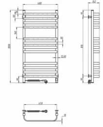 Размеры Темные электрический полотенцесушитель 480 х 1000 мм Navin Stugna Д30 черный левый 12-249153-4810
