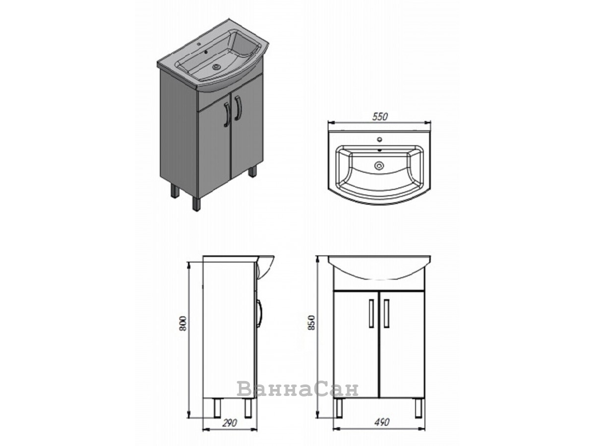 Размеры тумба с раковиной в ванную 55 см ювента тренто trn-55 с умывальником стиль 55 №1
