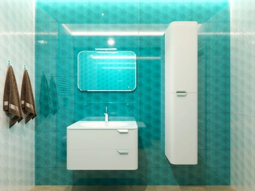 В интерьере мебельный комплект для ванной 80 см серого цвета botticelli velluto с умывальником stella 80 №1